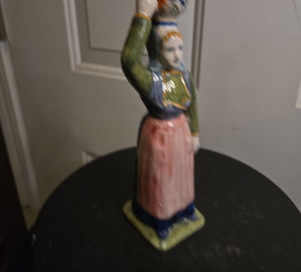 Vintage Henriot Quimper Ceramic Candlestick France Pottery French Woman - Picture 9 of 11